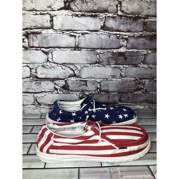 Hey Dude Wally Patriotic American Flag Casual Slip On Men Sz 12M US/45 USA - Picture 3 of 16